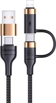 USAMS US-SJ483 U62 Multifunctionele PD Snel opladen 4 in 1 3A Micro USB & Type-C tot 8-pins & Type-C gevlochten datakabel, lengte: 1,2 m