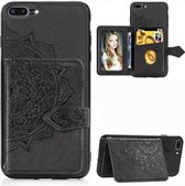 Voor iPhone 8 Plus / 7 Plus Mandala Reliëf Magnetische Doek PU + TPU + PC Case met Houder & Kaartsleuven & Portemonnee & Fotolijst & Riem (Zwart)