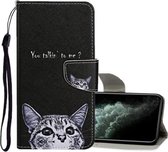 Voor iPhone 11 Pro Max Gekleurd tekeningpatroon Horizontaal leren flip-hoesje met houder & kaartsleuven & portemonnee (kleine kat)