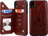 Voor iPhone XR Skull Head Embossing Pattern Schokbestendige beschermhoes met houder & kaartsleuven & portemonnee (bruin)