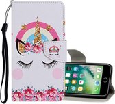 Voor iPhone 8 Plus / 7 Plus Gekleurde tekening patroon Horizontale flip lederen tas met houder & kaartsleuven & portemonnee (Crown Unicorn)