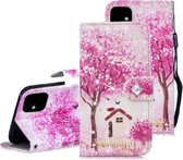 3D Diamond Encrusted Painting Pattern Gekleurde tekening Horizontale Flip PU lederen hoes met houder & kaartsleuven & portemonnee voor iPhone 12 Pro Max (Tree House)