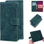 Voor Sony Xperia 5 Tiger Embossing Pattern Horizontale Flip lederen tas met houder & kaartsleuven & portemonnee (groen)