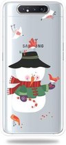 Voor Galaxy A80 Trendy schattig kerstpatroon doorzichtig TPU beschermhoes (vogel en sneeuwpop)