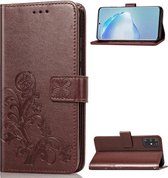 Voor Galaxy S20 + Lucky Clover Pressed Flowers Pattern Leather Case met houder & kaartsleuven & portemonnee & draagriem (bruin)