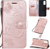 Voor Galaxy S20 Pressed Printing Butterfly Pattern Horizontale Flip PU lederen tas met houder & kaartsleuven & portemonnee & lanyard (rose goud)