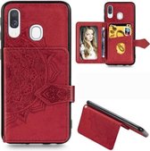 Voor Galaxy A40 Mandala Mandala Reliëf Magnetische Doek PU + TPU + PC Case met Houder & Kaartsleuven & Portemonnee & Fotolijst & Riem (Rood)