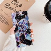 Voor Galaxy S10 Plating Kleurrijk Geometrisch Patroon Mozaïek Marmer TPU Mobiele Telefoon Case met Opvouwbare Beugel (Zwart PF6)