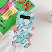 Voor Galaxy S10 Plating Kleurrijk Geometrisch Patroon Mozaïek Marmer TPU Mobiele Telefoon Case met Opvouwbare Beugel (Groen PF2)