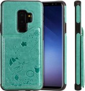 Voor Galaxy S9 Plus Cat Bee Embossing Pattern Schokbestendige beschermhoes met kaartsleuven en fotolijst (groen)