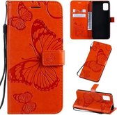 Voor Galaxy A51 Pressed Printing Butterfly Pattern Horizontale Flip PU lederen tas met houder & kaartsleuven & portemonnee & lanyard (oranje)