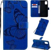 Voor Galaxy A51 Pressed Printing Butterfly Pattern Horizontale Flip PU lederen tas met houder & kaartsleuven & portemonnee & lanyard (blauw)
