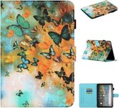 Voor Amazon Kindle Fire HD 8 (2020) Gekleurde tekening Stiksels Horizontale flip lederen tas met houder & kaartsleuven en slaap- / wekfunctie (glanzende vlinder)