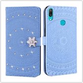 Voor Huawei Y7 2019 Pressed Printing Steken boorpatroon Horizontale Flip PU lederen tas met houder & kaartsleuven & portemonnee & & lanyard (blauw)