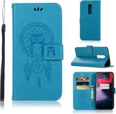 Windgong Uil Embossing Patroon Horizontale Leren Flip Case met Houder & Kaartsleuven & Portemonnee Voor OnePlus 6 (Blauw)