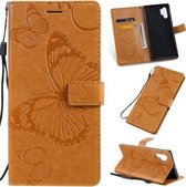 Geperst afdrukken Vlinderpatroon Horizontale flip PU lederen tas met houder & kaartsleuven & portemonnee & draagkoord voor Galaxy Note 10+ / 10 Pro (geel)