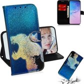 Gekleurde tekening patroon Kleurrijke magnetische gesp Horizontale flip PU lederen tas met houder & kaartsleuven & portemonnee & lanyard voor Galaxy S10 + (kat en luipaard)