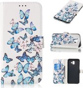 Gekleurde tekening marmer patroon horizontale flip PU lederen tas met houder & kaartsleuven & portemonnee voor Galaxy J6 + (kleine vlinders)