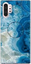 3D Marble Soft Silicone TPU Case Cover Bracket voor Galaxy Note10 + (lichtblauw)