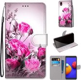 Voor Samsung Galaxy A01 Core Gekleurde Tekening Cross Textuur Horizontale Flip PU Lederen Case met Houder & Kaartsleuven & Portemonnee & Lanyard (Wild Rose)