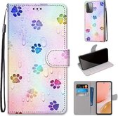Voor Samsung Galaxy A72 5G Gekleurde Tekening Cross Textuur Horizontale Flip PU Lederen Case met Houder & Kaartsleuven & Portemonnee & Lanyard (Voetafdruk Waterdruppels)