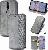 Voor Nokia 2.4 Cubic Grid Pressed Horizontal Flip Magnetic PU Leather Case met houder & kaartsleuven & portemonnee (grijs)