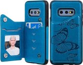 Voor Galaxy S10E Butterfly Embossing Pattern Schokbestendige beschermhoes met houder & kaartsleuven en fotolijst (blauw)