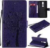Voor Nokia 2.4 Tree & Cat Pattern Pressed Printing Horizontale Flip PU lederen tas met houder & kaartsleuven & portemonnee & lanyard (paars)