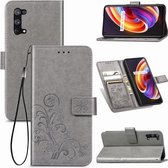 Voor OPPO Realme X7 vierbladige sluiting reliëf gesp mobiele telefoon bescherming lederen tas met lanyard & kaartsleuf & portemonnee & beugel functie (grijs)