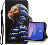 Voor Vivo Y11 (2019) 3D Gekleurde Tekening Horizontale Flip PU Leren Case met Houder & Kaartsleuven & Portemonnee (Donsjack Kat)