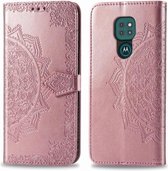 Voor Moto G9 Spelen Mandala Bloem Reliëf Horizontale Flip Leren Case met Beugel / Kaartsleuf / Portemonnee / Lanyard (Rose Goud)