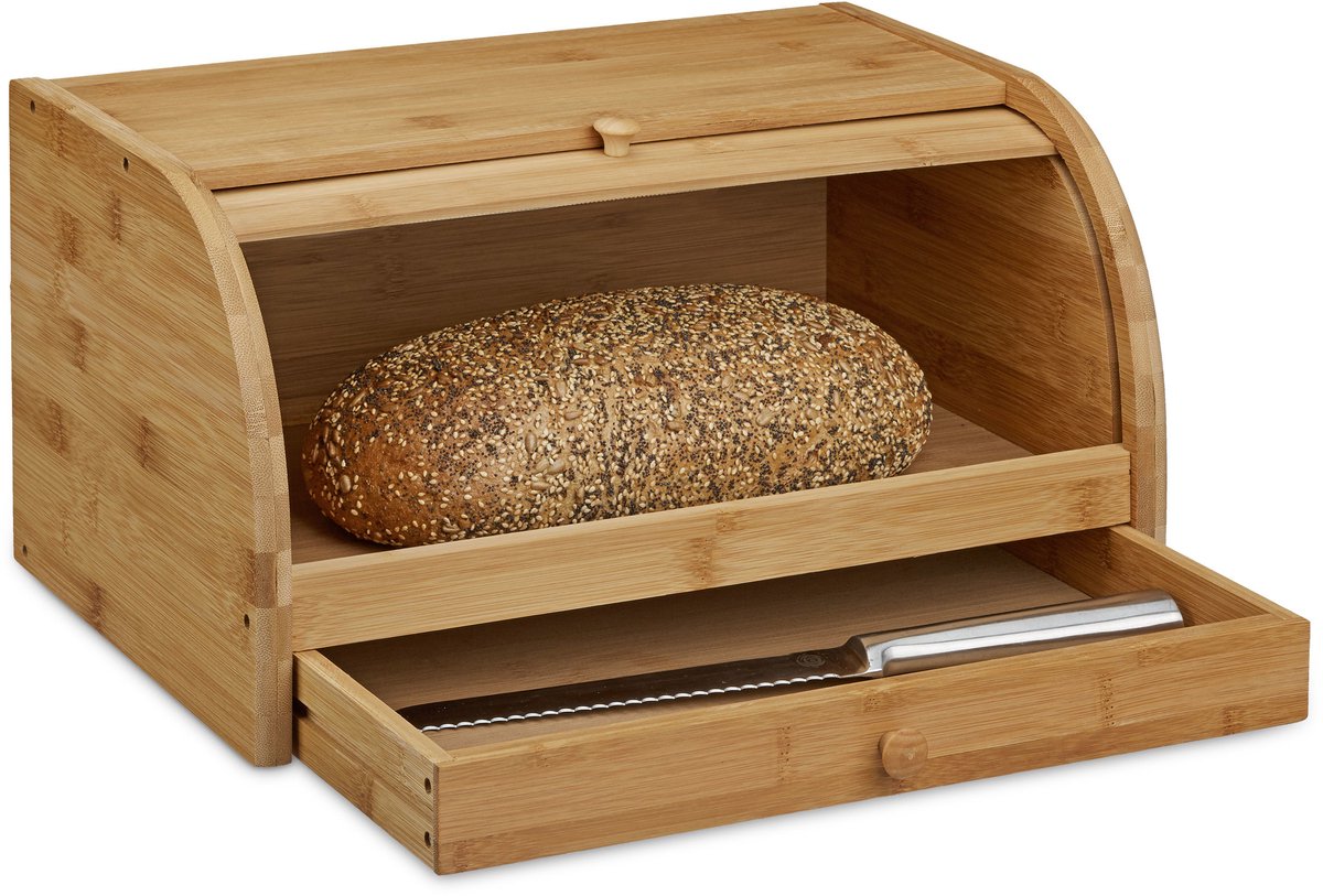 broodtrommel met schuifdeksel - lade - 21 x 40,5 x 28 cm - bamboe