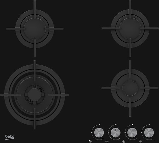Foto: Beko hilw64222s kookplaat zwart ingebouwd gaskookplaat 4 zone s 