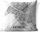Buitenkussen - Stadskaart - Katwijk - Grijs - Wit - 45x45 cm - Weerbestendig - Plattegrond