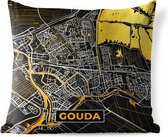 Buitenkussen Weerbestendig - Plattegrond - Gouda - Goud - Zwart - 50x50 cm - Stadskaart
