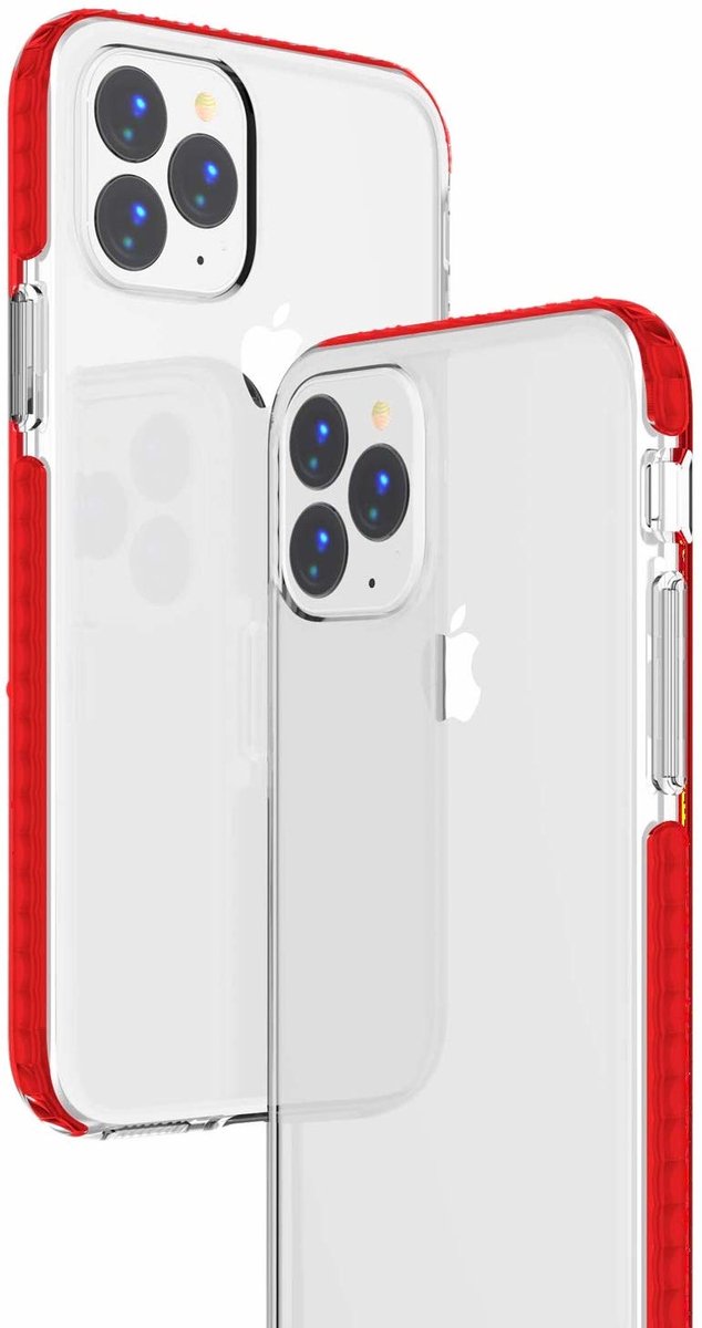 Hoesje Geschikt voor iPhone 11 Pro Max Anti Shock Hoesje - Rood & Transparant