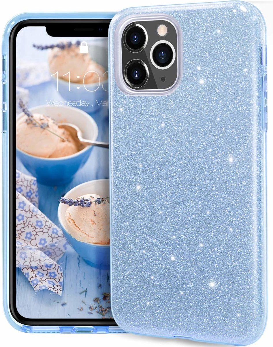 Ntech hoesje Geschikt voor iPhone 11 Pro Max Glitter TPU Back Hoesje - Turquoise