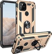 Voor Google Pixel 5a 5G Schokbestendige TPU + pc-beschermhoes met 360 graden roterende houder (goud)