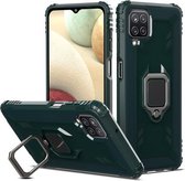 Voor Samsung Galaxy A12 5G koolstofvezel beschermhoes met 360 graden roterende ringhouder (groen)
