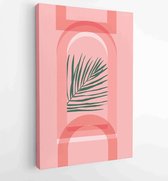 Botanical wall art vector set. Earth tone boho foliage line art drawing with abstract shape. 2 - Moderne schilderijen – Vertical – 1870947430 - 40-30 Vertical