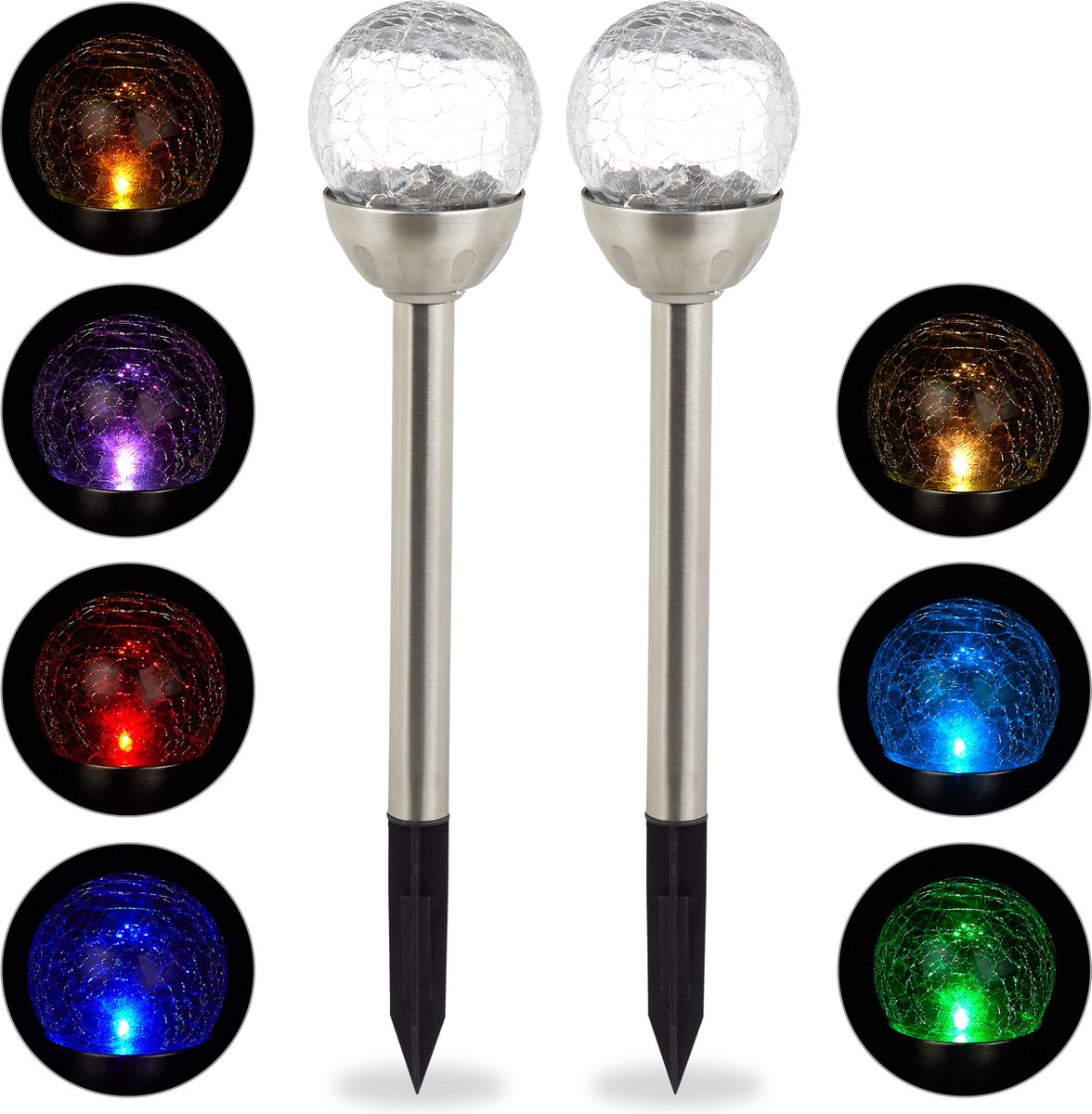 lichtbollen solar LED - set van 2 - buitenlampen - kleurverandering - incl. grondpen