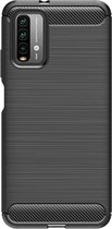 Shop4 - Geschikt voor Xiaomi Redmi 9T Hoesje - Zachte Back Case Brushed Carbon Zwart