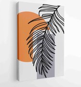 Palm leaves wall art vector set. Earth tone boho foliage line art drawing with abstract shape. 1 - Moderne schilderijen – Vertical – 1870962292 - 80*60 Vertical