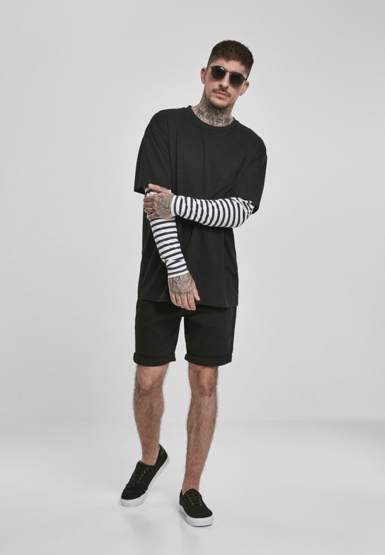 Chemise à manches longues Urban Classics -M- Oversized Double Layer Striped Zwart