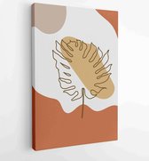 Botanical wall art vector set. Earth tone boho foliage line art drawing with abstract shape. 2 - Moderne schilderijen – Vertical – 1866300553 - 50*40 Vertical