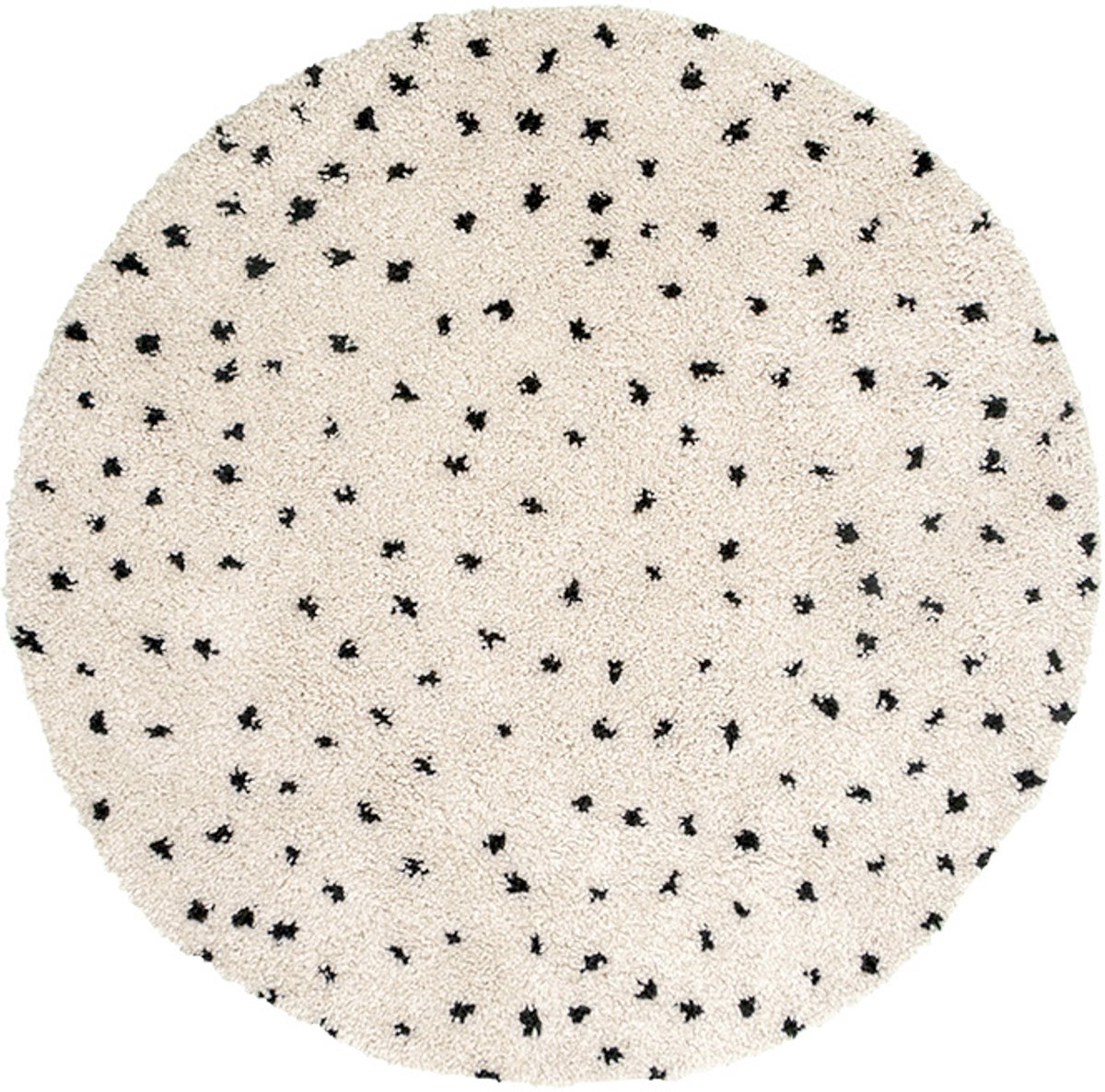 FRAAI Rond hoogpolig vloerkleed - Grand Dots Creme/Zwart | - Ø 120cm