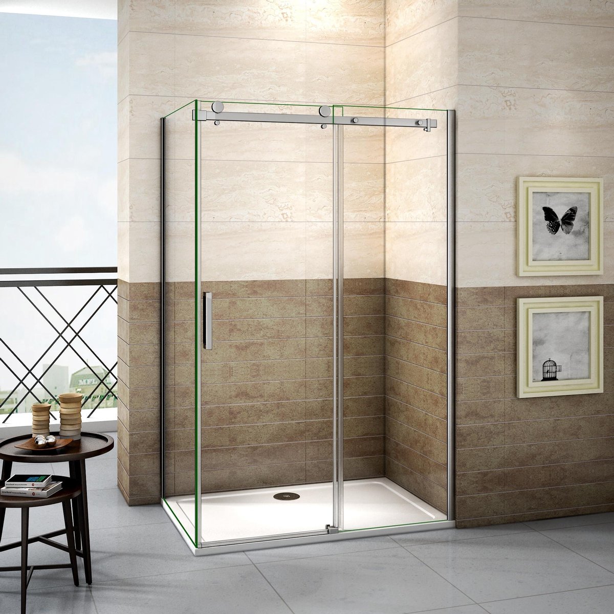 schuifdeur douchewand 145x195cm met zijwand 90x195cm,8mm helder nano veiligheidsglas antikalk,douchecabine