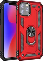 Apple iPhone 11 Pro Hoesje - Mobigear - Armor Ring Serie - Hard Kunststof Backcover - Rood - Hoesje Geschikt Voor Apple iPhone 11 Pro