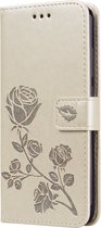 Xiaomi Redmi Note 7 Hoesje - Mobigear - Flowers Serie - Kunstlederen Bookcase - Goud - Hoesje Geschikt Voor Xiaomi Redmi Note 7