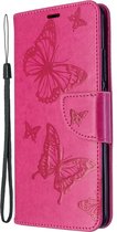 Xiaomi Mi Note 10 Hoesje - Mobigear - Butterfly Serie - Kunstlederen Bookcase - Magenta - Hoesje Geschikt Voor Xiaomi Mi Note 10